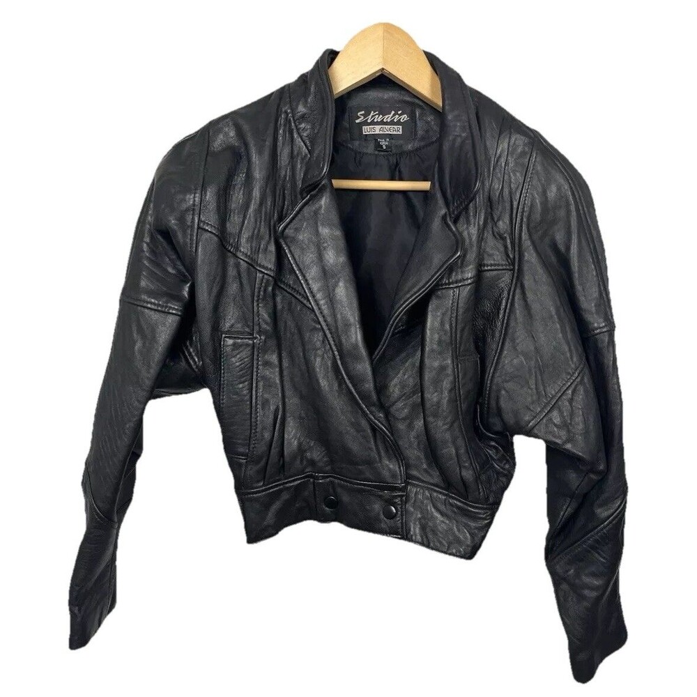 Vintage 90s Cropped Leather Jacket Small Moto Saks Designer‎ Studio Luis Alvear